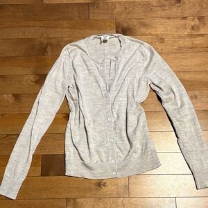 GAP Light Heather Gray Button-Front Crewneck Cardigan 100%Extrafine Merrion Wool